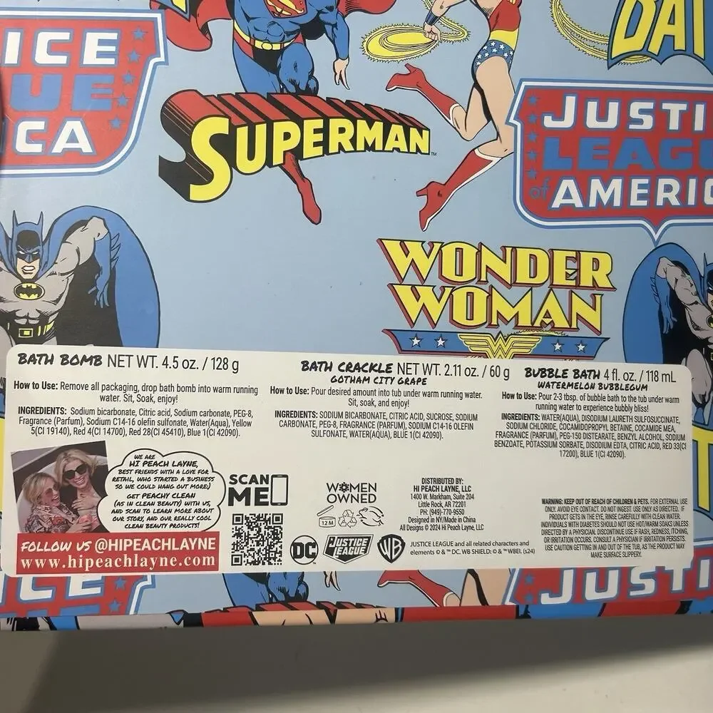 Justice League x Hi Peach Layne Bath Set- Bath Bomb Bath Crackle Bubble Bath New